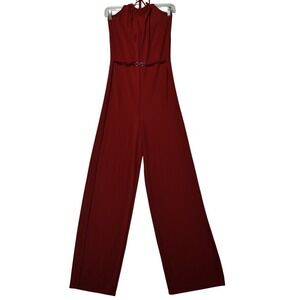 VTG‎ Halter Jumpsuit Wide Leg Belted Sleeveless Party Casual Red Size Unknown